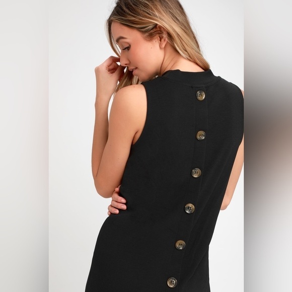 LuLus Tranquil Black Mock Neck Button-Back Midi Dress - Picture 3 of 10